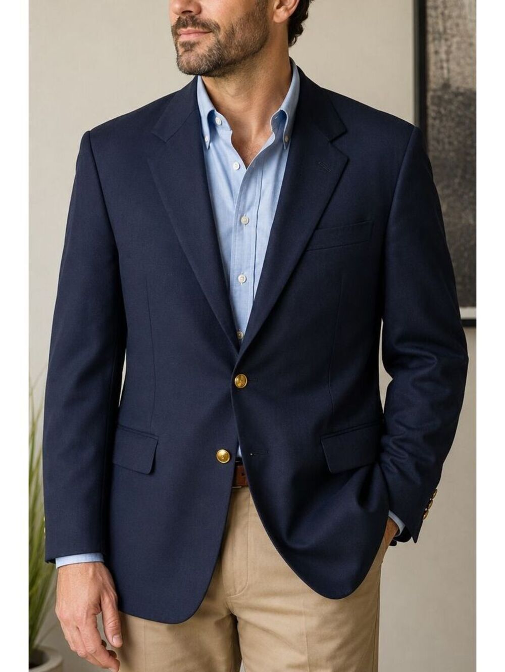 Hart Schaffner & Marx Gold Trumpeter Navy Blue Wool Blazer Tailored for Nordstom